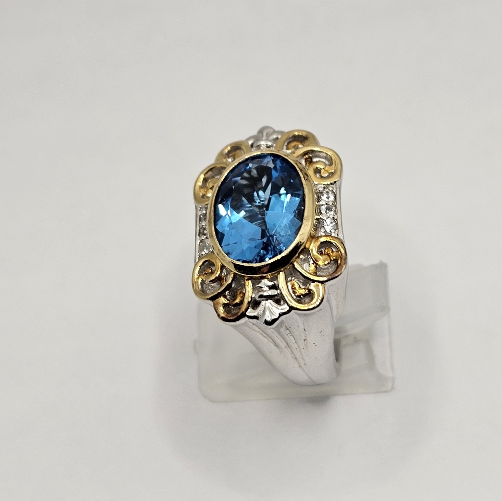 Earth Mined Swiss Blue Topaz Ring Palladium Sterling Silver 18k Sz 8! 💙💫 - Picture 13 of 15